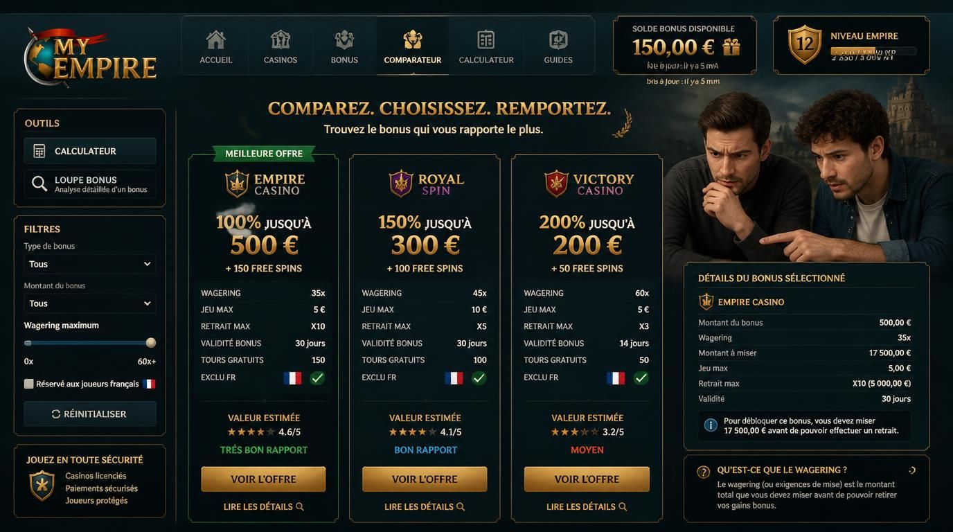  joueur scrutant les conditions de bonus avec une loupe numérique 