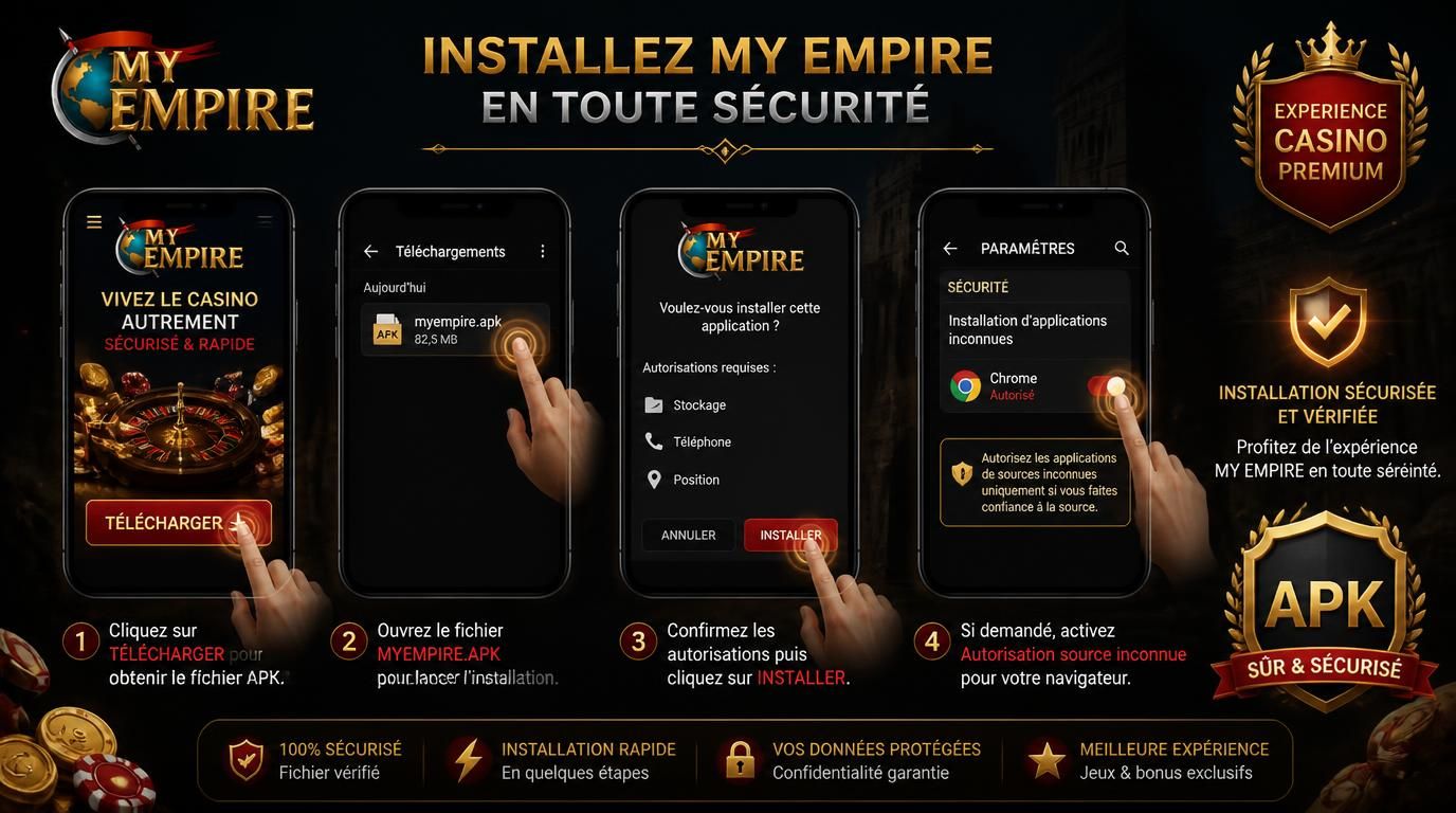 écran mobile avec téléchargement APK, logo installer, action utilisateur.
